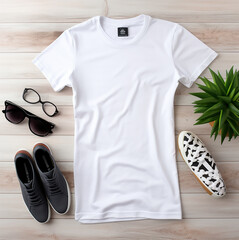 Wall Mural - 	
Realistic tshirt Mockup for background Images with place for text clothes for walking tshirt mockup for printing stylish kit copy space