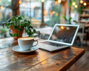 Poster - Cozy Coworking Space with Coffee Cup and Laptop Fueling Innovation and