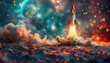 A rocket is launching into space with a colorful background by AI generated image