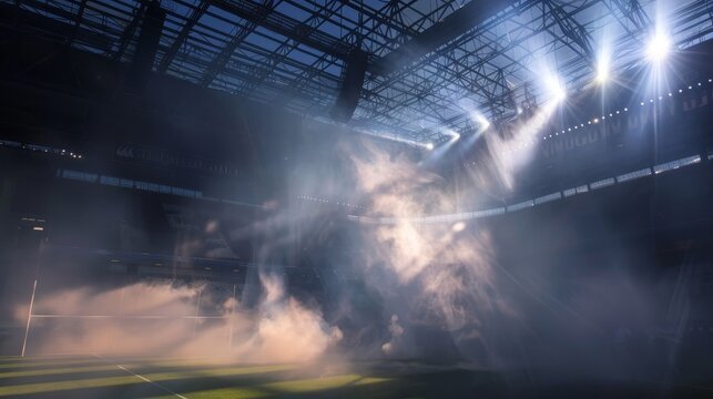 Glowing beams lighting up the stadium in a haze of s AI generated illustration