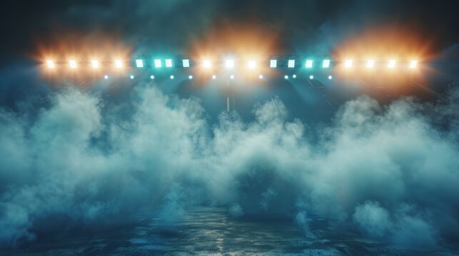 Glowing stadium lights reflecting off swirling smoke  AI generated illustration