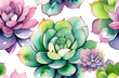 Beautiful colourful succulent watercolour painting on white background, flower postcard