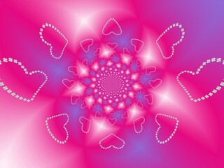 Poster - Abstract background and pattern with hearts of white flowers - occasional and decorative composition with effect of rays of lights depth and space in pink, white and blue colors.
