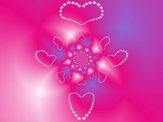 Poster - Abstract background and pattern with hearts of white flowers - occasional and decorative composition with effect of rays of lights depth and space in pink, white and blue colors.