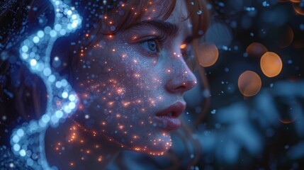 Aufkleber - Analysis of DNA strands. Concept of medicine technology. Research of genetic molecular helices. Medical tech interface with patient data. Genetic spiral genome review.
