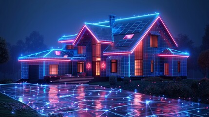 Aufkleber - An IOT and cloud computing technology banner for smart homes. A home consists of digits connected to domestic smart devices through cloud storage. Digital control system of a smart house. IOT and
