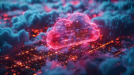 Aufkleber - Conceptual banner for cloud computing, computer networks, and communications. Database in a skyscraper image. Conceptual banner for electronic hardware and technology.