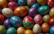 Vibrant Painted Easter Eggs with Floral Detail in Stunning Close-Up . Illustration vector , very realistic, 8k quality, hyper realistic, ultra realism