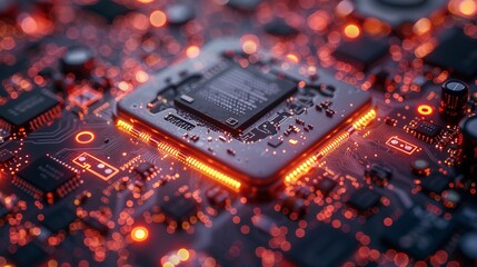 Leinwandbilder - Chip, CPU, and case of mobile phone hardware. Repair banner for phone. Disassembled components, processor of smartphone case. 3D rendering technology concept.