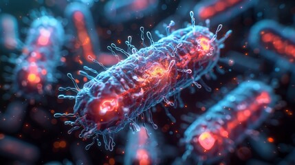 Leinwandbilder - The macro view of a bacteria cell on a biological lab computer interface. DNA analysis for biology cells. Computer diagnostics in medicine and science. The macro view of a bacteria cell on a