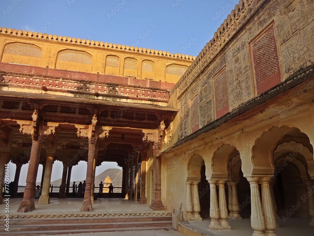 Architectural columns in Amber Fort, Jaipur, showcasing intricate ...