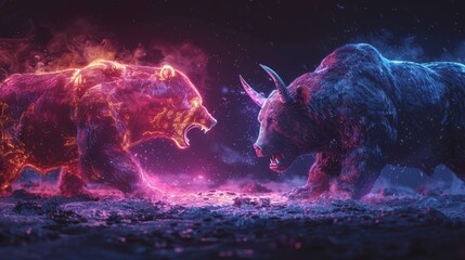 Leinwandbilder - Bears vs bulls on swords in the form of Japanese candles. Trading strategies on the securities exchange.