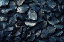 Black Leaves Background. Top View Of Black Leafs On Dark Grey Wall. Abstract Nature Wallpaper. Created With Ai