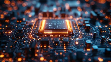 Leinwandbilder - An abstract chip computer processor and electronic component on a motherboard or circuit board. It is used to develop electronic devices on microchips or microprocessors. Artificial intelligence is