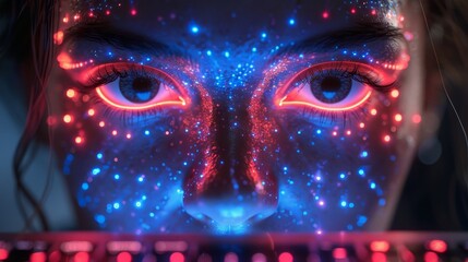 Aufkleber - Cyber security technology. AI chat bot on laptop. Artificial intelligence robot head. AI protects computer from malware and hacker attacks.