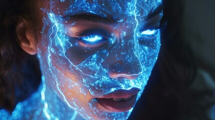 Aufkleber - An AI with a scary face on the screen of a mobile phone. A computer virus or malware in the form of a cyborg looking at the eyes on a mobile phone screen. A malicious AI software or computer virus