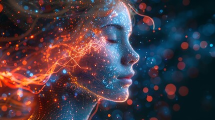Leinwandbilder - Set up neural network in images of God. Develop neural network. Digital AI in image robot with artificial intelligence. Create cybernetic brain in cyberspace. Vector.