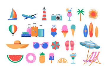 Wall Mural - Summer, travel icons set. Vector collection of illustrations