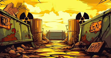 Wall Mural - nuklear toxic wall cartoon illustration 