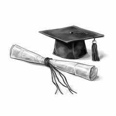 Wall Mural - Graduation cap with tassel and rolled diploma. Mortarboard and Degree.