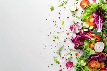 Wall Mural - Healthy Fresh Salad with Splashes on white Background