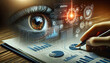 for advertisement and banner as Managerial Oversight An eye overseeing a workflow chart symbolizing managerial control. in Macro close up eye reflection theme ,Full depth of field, high quality ,inclu