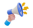 © peerapong - 3d minimal marketing or advertising concept. special offer. hand holding a megaphone with lightning icons. 3d illustration.