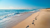 Fototapeta  - Secluded beach getaway, footsteps in pristine sand, horizon endless