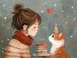 girl and the cat celebrate holidays together.