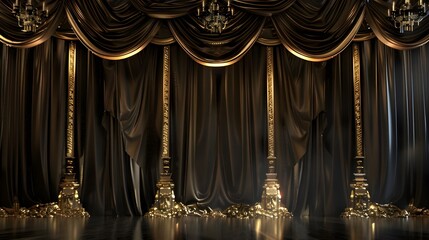 Wall Mural - Black and gold curtain background