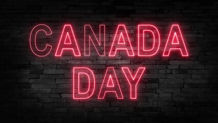 Wall Mural - 3D Rendering Canada Day Neon Sign with a Brick Wall Background 4K.