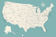 United States - Highly Detailed Vector Map of the USA. Ideally for the Print Posters. Faded Blue Green White Colors