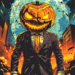 pumpkin monster ceo of a major corporation, powerful and intimidating, surreal corporate empire , sc