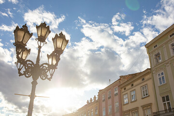 Wall Mural - Closeup of lantern on Market square in Lviv