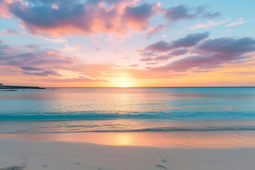 Wall Mural - Photo beautiful sunset on the beach photo as a background