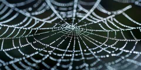 Spider web with dew, macro shot, detailed eeriness for Halloween frame 