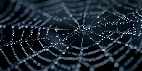 Spider web with dew, macro shot, detailed eeriness for Halloween frame 