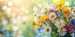 Bouquet of wildflowers, morning dew, soft focus for Mother's Day banner 