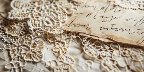 Poster - Handwritten Mom card, vintage lace background, close-up for sentimental frame 