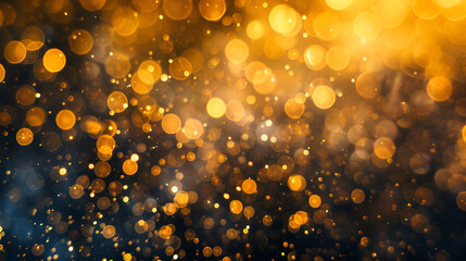 Wall Mural - Blurred Yellow Lights on Black Background,yellow golden light background , Abstract bokeh of glowing yellow lights and sparkling gold glitter background or wallpaper
