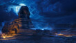 A fantasy version of ancient Egypt where the Sphinx comes to life under the neon moon, its riddles a test for the worthy