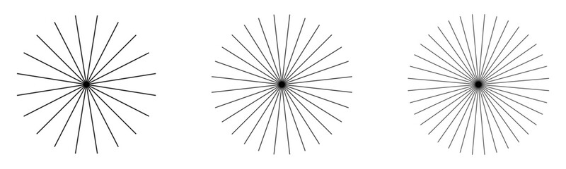 Radial patterns of thin lines – Set of simple starbursts isolated on a transparent background