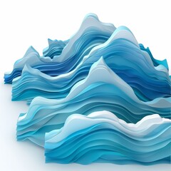 Sea wave, 3d, blue water in the ocean, cartoon-style illustration.