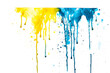 Yellow and blue watercolor drip artwork on transparent background.