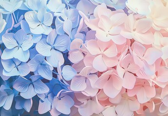 Wall Mural - Unearthly beauty: close-up of delicate hydrangea flowers in soft pastel colors