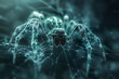 Elegant wireframe-based visualization against a radiant translucent backdrop, featuring the intricate silhouette of a spider, perfect for nature-inspired designs and arachnid-themed projects