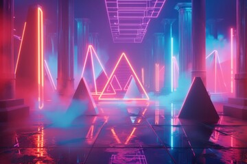Poster - abstract 3D glowing geometric elements background
