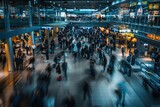 Fototapeta Londyn - Long exposure photo of a bustling customs area motion blured