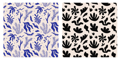Wall Mural - abstract cutout flowers, leaf and plants shapes seamless vector patterns with floral illustrations i