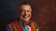 © Oksana Smyshliaeva - A distinguished gentleman in his fifties grins broadly, his vibrant polka dot bow tie and colorful attire speaking of a playful personality and timeless style.